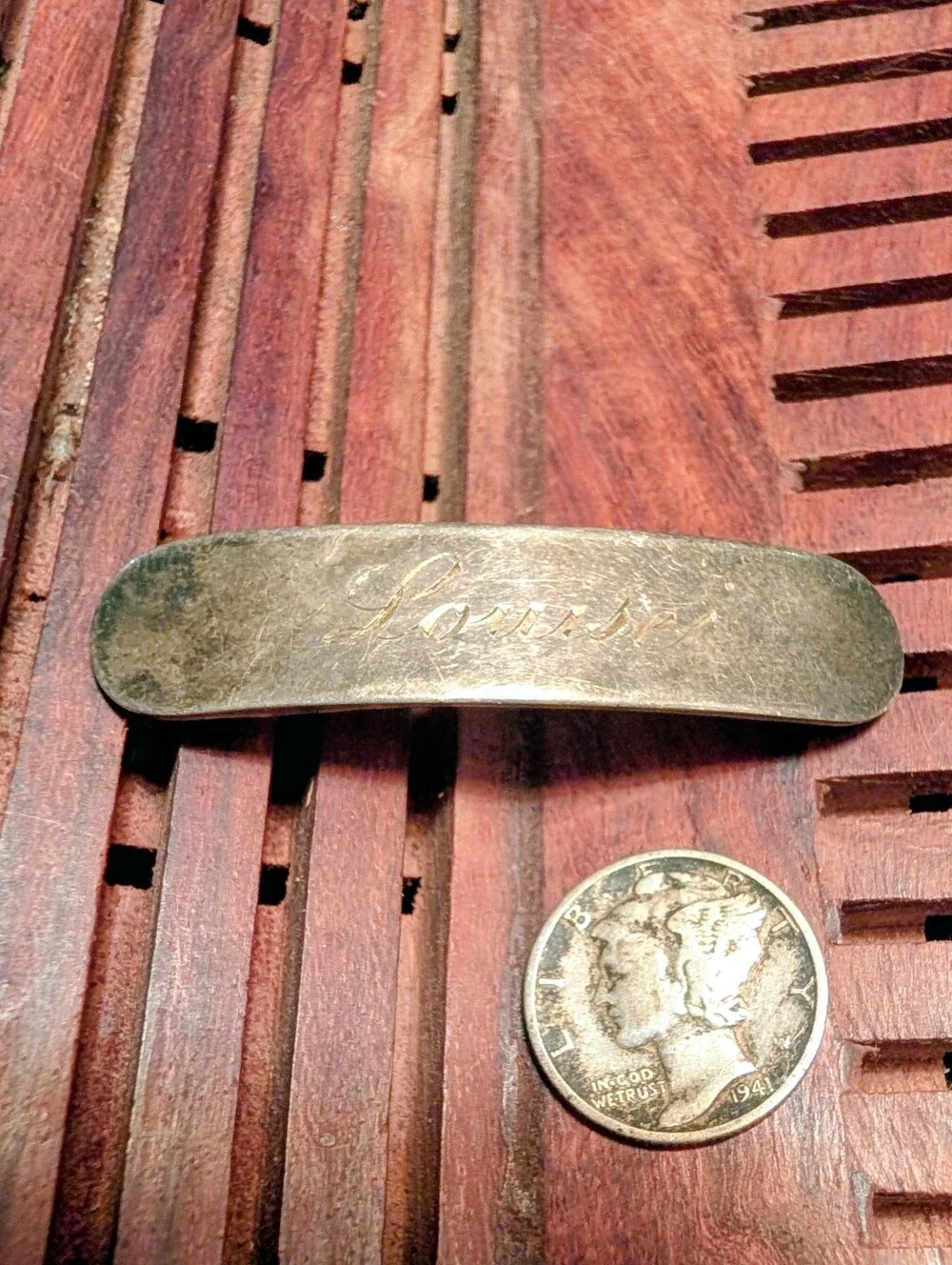 Antique Sterling Silver Engraved 'Louise' Barrette